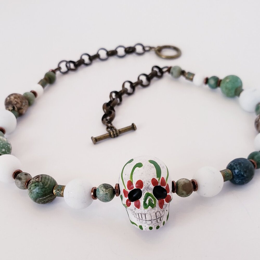"BJORN" ~ DAY OF THE DEAD Sugar Skull Necklace by KATSPAW JEWELRY